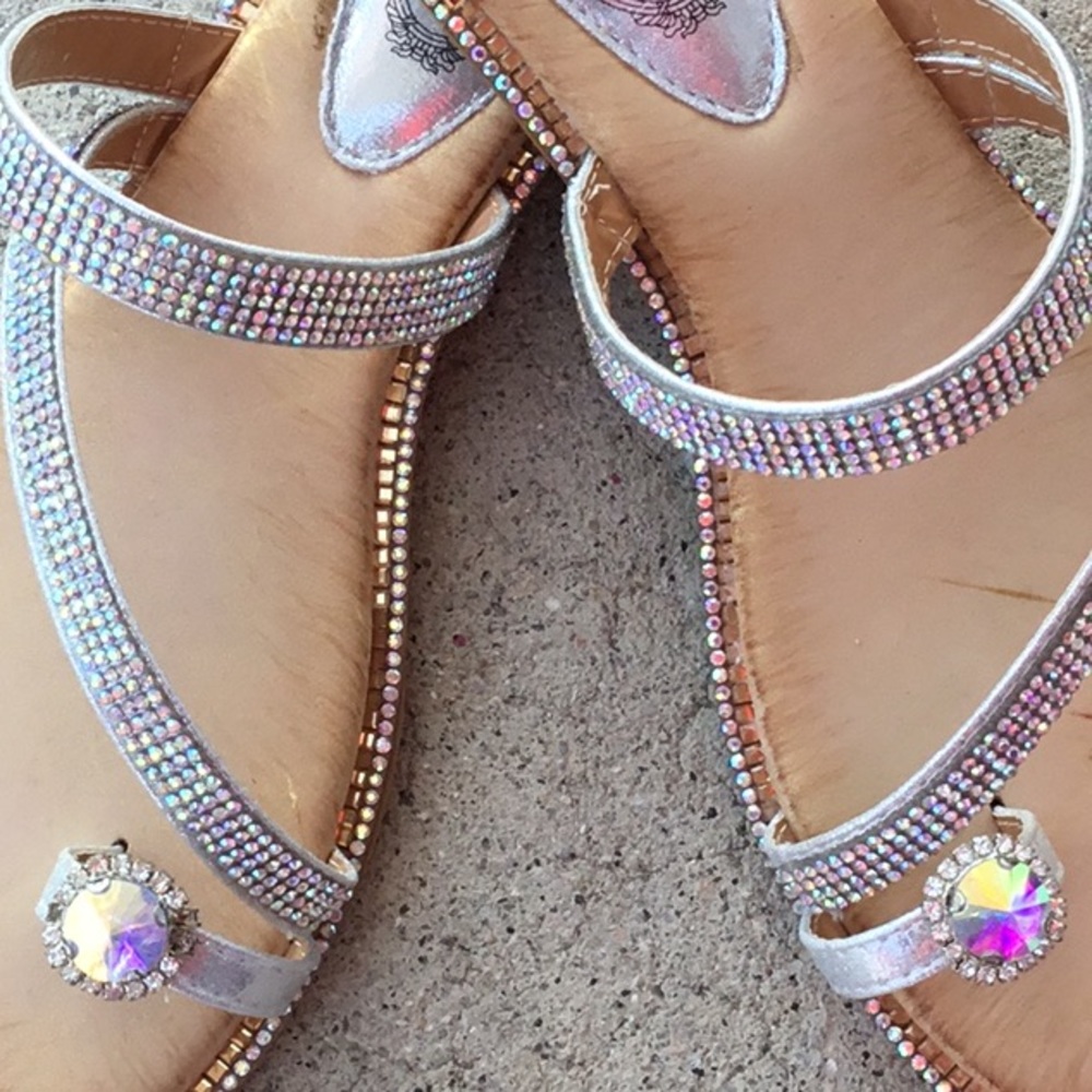 Italina Rainbow Rhinestone Toe Ring Summer Sandal